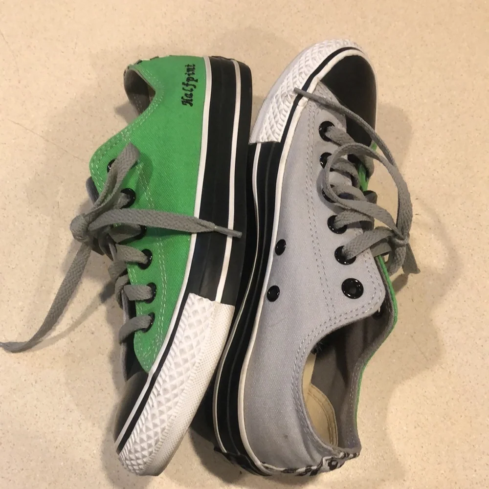 CONVERSE ALLSTAR CUSTOM MADE LOW TOP SNEAKERS GREEN GRAY BLK WHITE ZEBRA SIZE 7 - Picture 9 of 11